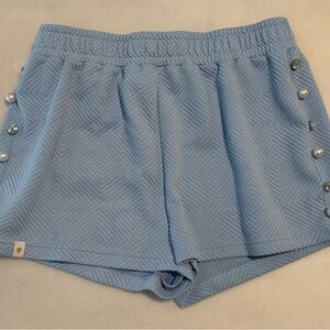 Simply Southern Light Blue High Waist Shorts with Pearl Details